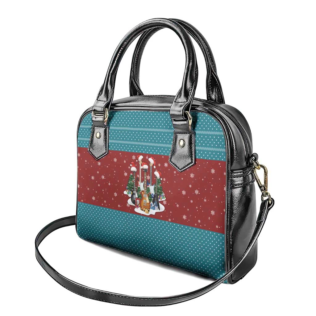 Christmas Guitar Shoulder Handbag with Santa Hats Trees Snowflakes and Musical Pattern - Wonder Print Shop