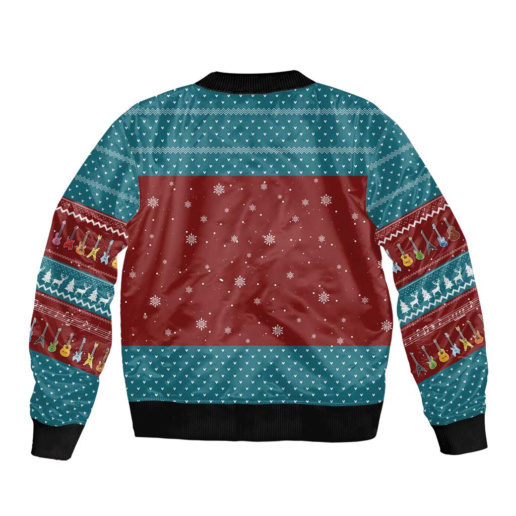 Christmas Guitar Sleeve Zip Bomber Jacket with Santa Hats Trees Snowflakes and Musical Pattern - Wonder Print Shop