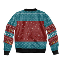 Christmas Guitar Sleeve Zip Bomber Jacket with Santa Hats Trees Snowflakes and Musical Pattern - Wonder Print Shop