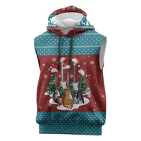 Christmas Guitar Sleeveless Hoodie with Santa Hats Trees Snowflakes and Musical Pattern - Wonder Print Shop