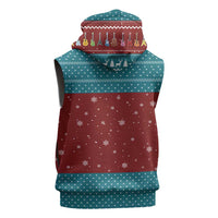 Christmas Guitar Sleeveless Hoodie with Santa Hats Trees Snowflakes and Musical Pattern - Wonder Print Shop