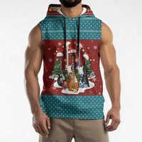 Christmas Guitar Sleeveless Hoodie with Santa Hats Trees Snowflakes and Musical Pattern - Wonder Print Shop