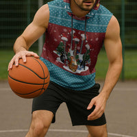Christmas Guitar Sleeveless Hoodie with Santa Hats Trees Snowflakes and Musical Pattern - Wonder Print Shop