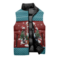 Christmas Guitar Sleeveless Puffer Jacket with Santa Hats Trees Snowflakes and Musical Pattern - Wonder Print Shop