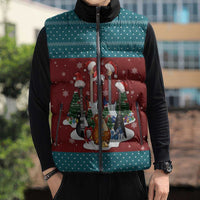 Christmas Guitar Sleeveless Puffer Jacket with Santa Hats Trees Snowflakes and Musical Pattern - Wonder Print Shop