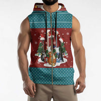Christmas Guitar Sleeveless Zip Hoodie with Santa Hats Trees Snowflakes and Musical Pattern - Wonder Print Shop