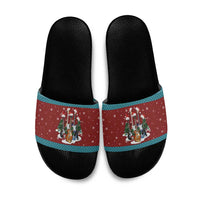 Christmas Guitar Slide Sandals with Santa Hats Trees Snowflakes and Musical Pattern - Wonder Print Shop