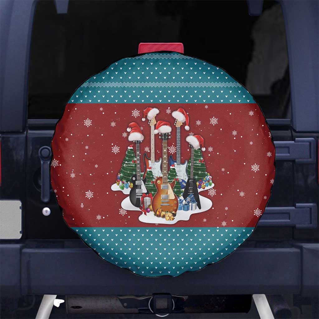 Christmas Guitar Spare Tire Cover with Santa Hats Trees Snowflakes and Musical Pattern - Wonder Print Shop