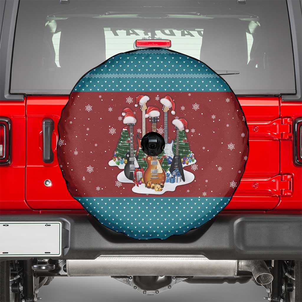 Christmas Guitar Spare Tire Cover with Santa Hats Trees Snowflakes and Musical Pattern - Wonder Print Shop
