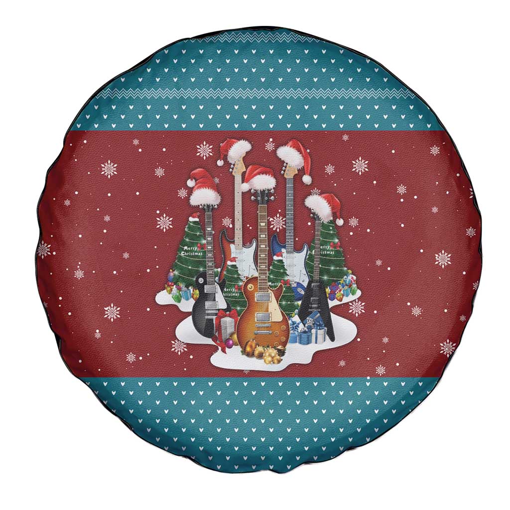 Christmas Guitar Spare Tire Cover with Santa Hats Trees Snowflakes and Musical Pattern - Wonder Print Shop