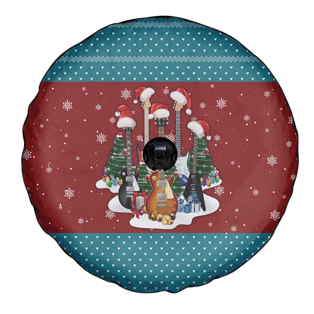 Christmas Guitar Spare Tire Cover with Santa Hats Trees Snowflakes and Musical Pattern - Wonder Print Shop