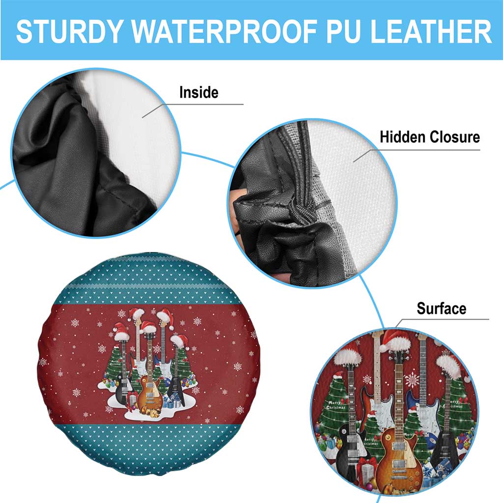 Christmas Guitar Spare Tire Cover with Santa Hats Trees Snowflakes and Musical Pattern - Wonder Print Shop