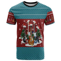 Christmas Guitar T Shirt with Santa Hats Trees Snowflakes and Musical Pattern - Wonder Print Shop