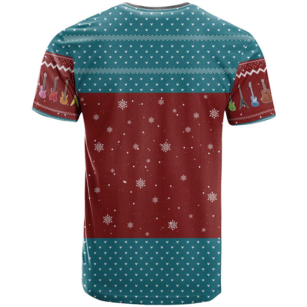 Christmas Guitar T Shirt with Santa Hats Trees Snowflakes and Musical Pattern - Wonder Print Shop