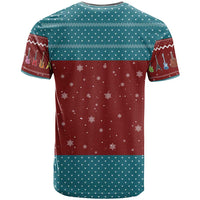 Christmas Guitar T Shirt with Santa Hats Trees Snowflakes and Musical Pattern - Wonder Print Shop