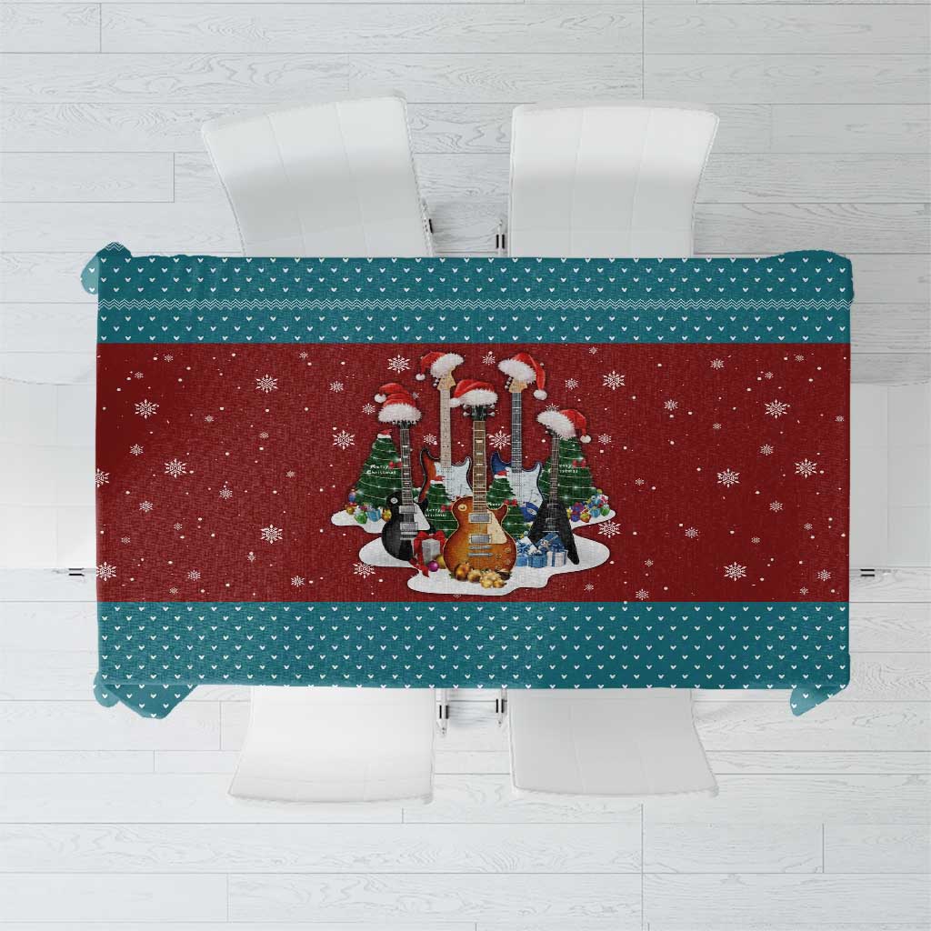 Christmas Guitar Tablecloth with Santa Hats Trees Snowflakes and Musical Pattern - Wonder Print Shop