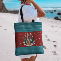 Christmas Guitar Tote Bag with Santa Hats Trees Snowflakes and Musical Pattern - Wonder Print Shop