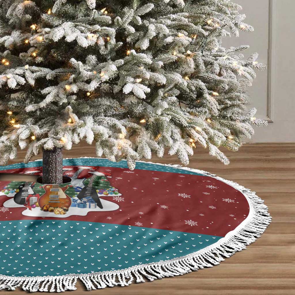 Christmas Guitar Tree Skirt with Santa Hats Trees Snowflakes and Musical Pattern - Wonder Print Shop