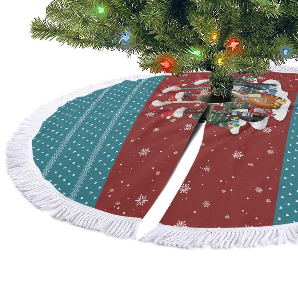Christmas Guitar Tree Skirt with Santa Hats Trees Snowflakes and Musical Pattern - Wonder Print Shop