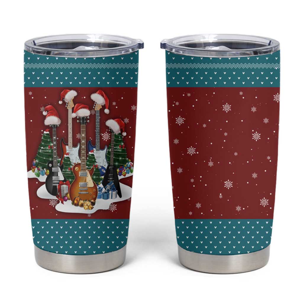 Christmas Guitar Tumbler Cup with Santa Hats Trees Snowflakes and Musical Pattern - Wonder Print Shop