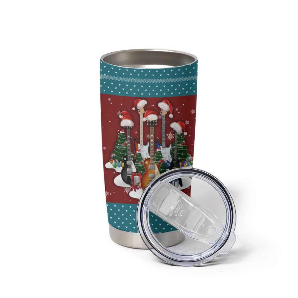 Christmas Guitar Tumbler Cup with Santa Hats Trees Snowflakes and Musical Pattern - Wonder Print Shop