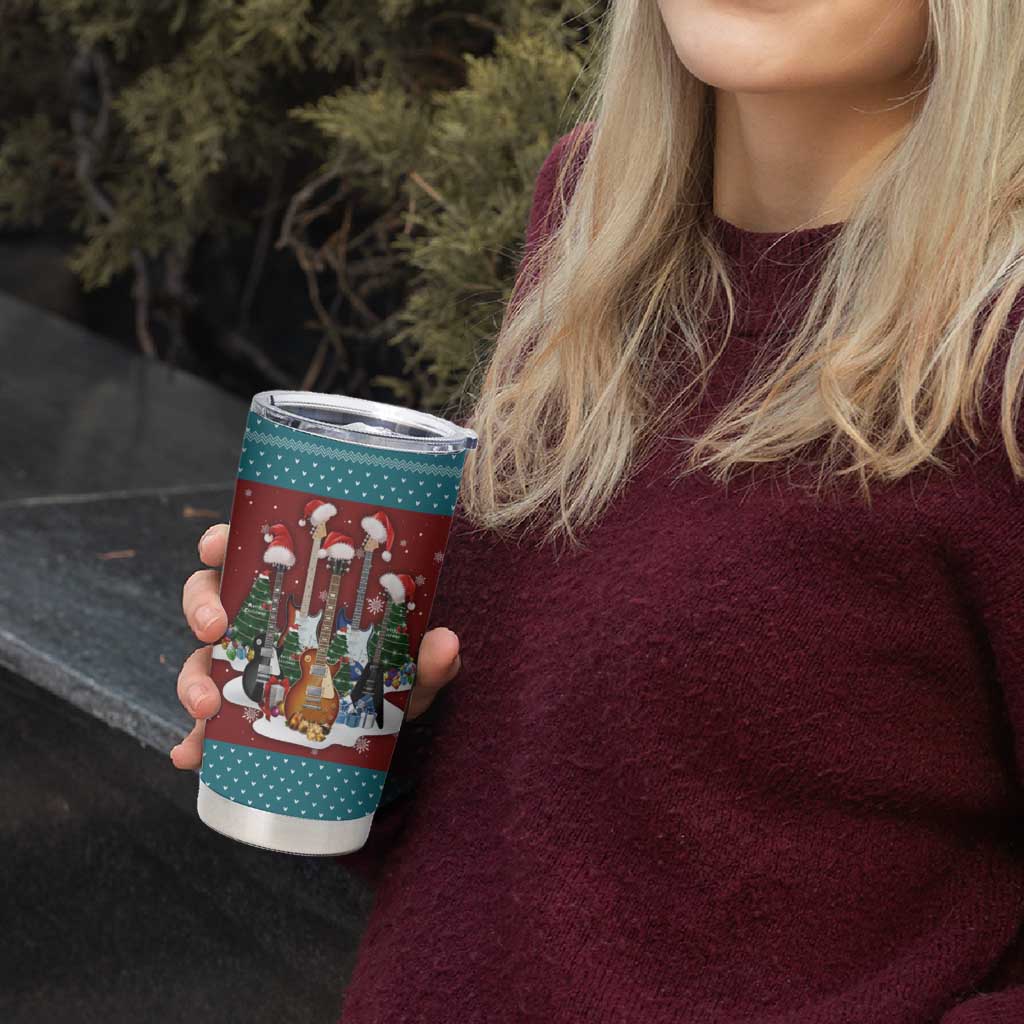 Christmas Guitar Tumbler Cup with Santa Hats Trees Snowflakes and Musical Pattern - Wonder Print Shop