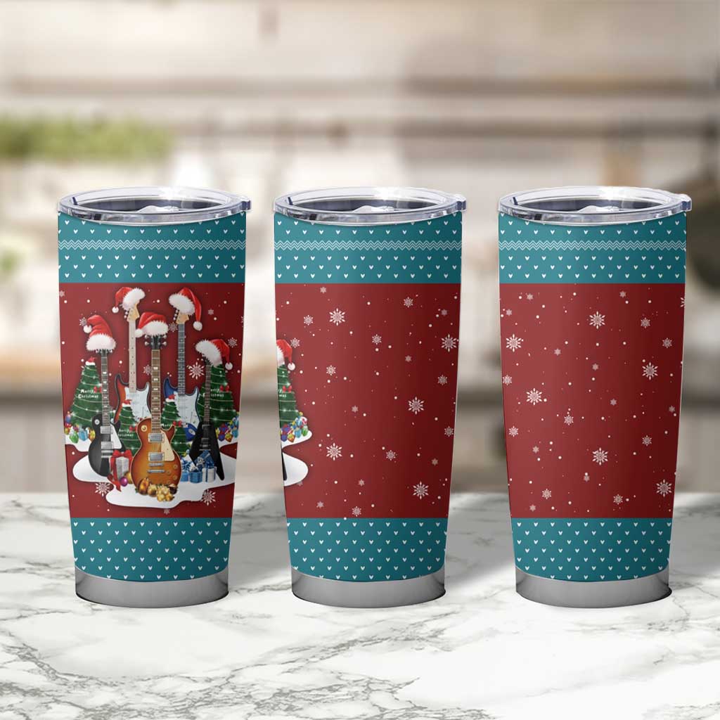 Christmas Guitar Tumbler Cup with Santa Hats Trees Snowflakes and Musical Pattern - Wonder Print Shop