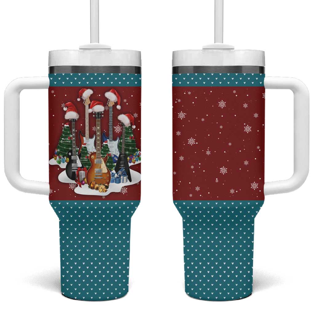 Christmas Guitar Tumbler With Handle with Santa Hats Trees Snowflakes and Musical Pattern - Wonder Print Shop