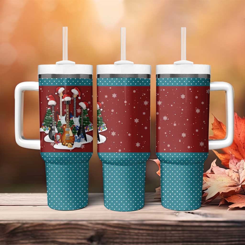 Christmas Guitar Tumbler With Handle with Santa Hats Trees Snowflakes and Musical Pattern - Wonder Print Shop
