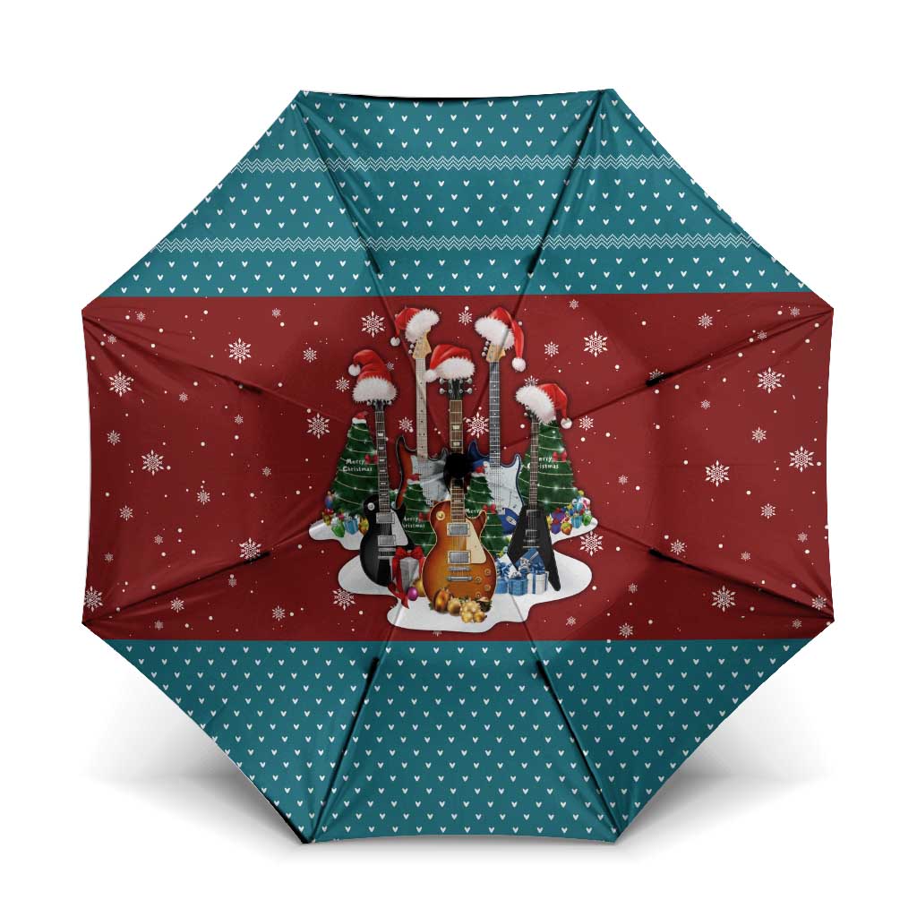 Christmas Guitar Umbrella with Santa Hats Trees Snowflakes and Musical Pattern - Wonder Print Shop