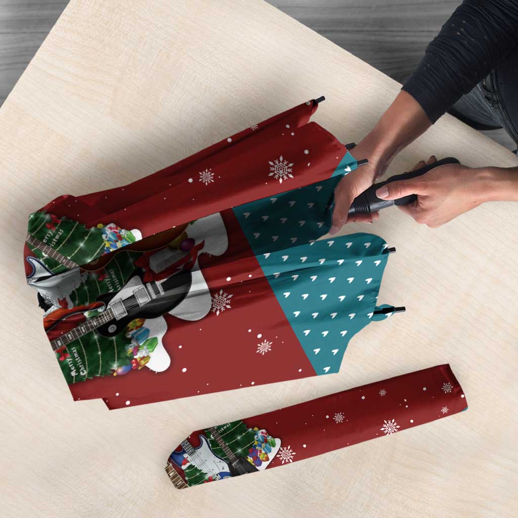 Christmas Guitar Umbrella with Santa Hats Trees Snowflakes and Musical Pattern - Wonder Print Shop