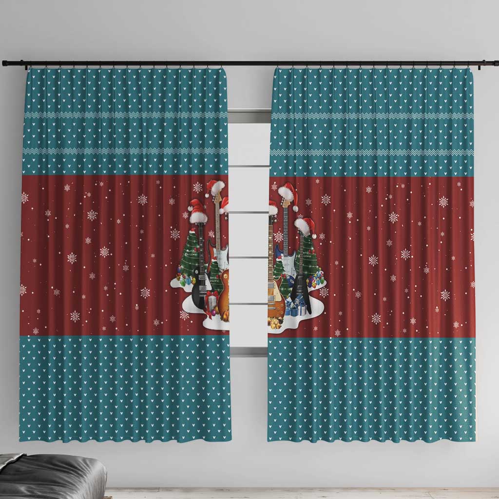 Christmas Guitar Window Curtain with Santa Hats Trees Snowflakes and Musical Pattern - Wonder Print Shop