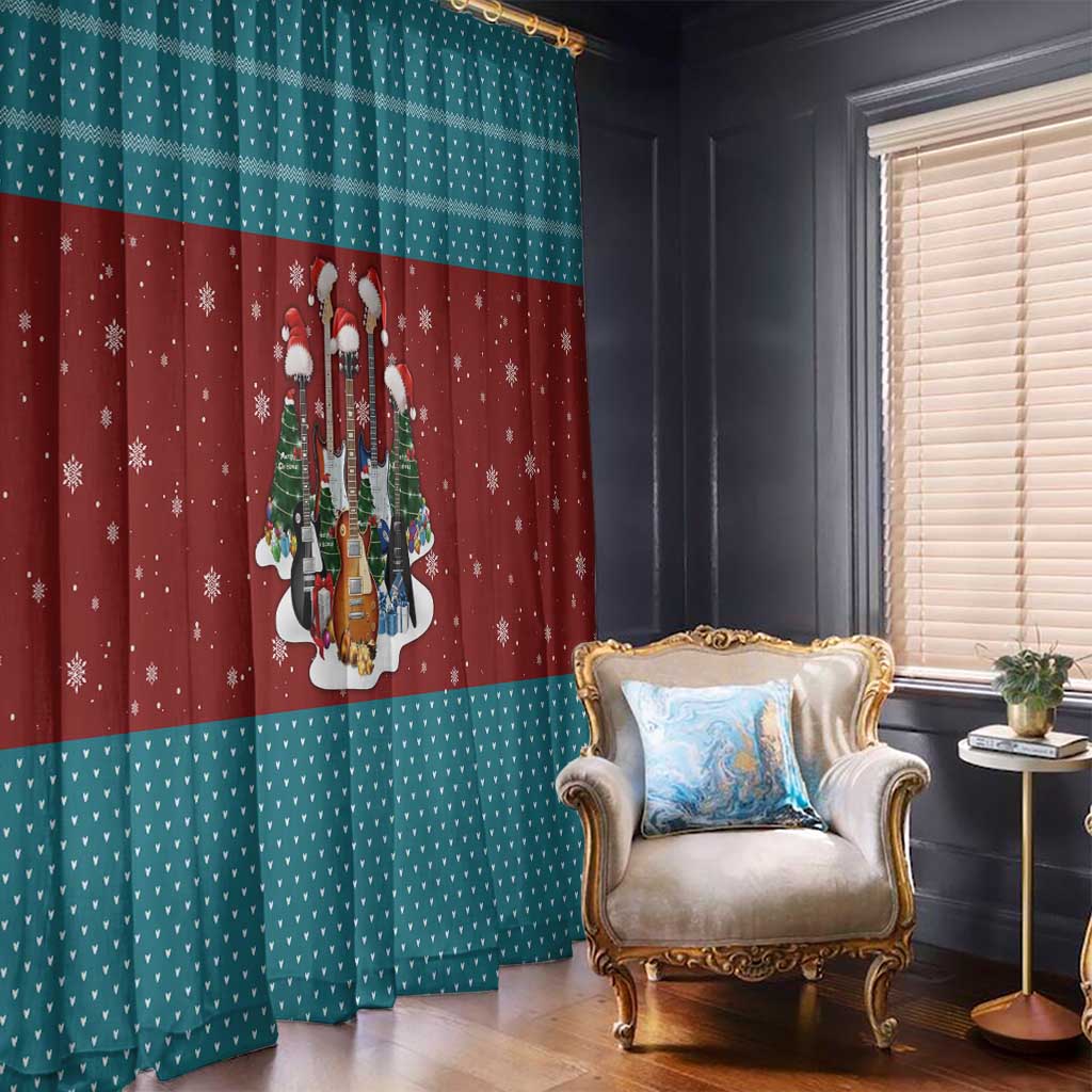 Christmas Guitar Window Curtain with Santa Hats Trees Snowflakes and Musical Pattern - Wonder Print Shop