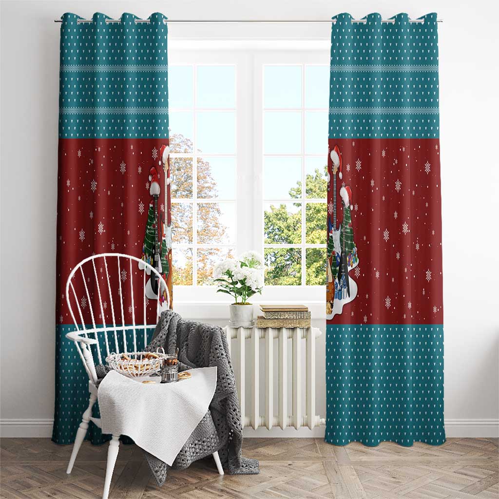 Christmas Guitar Window Curtain with Santa Hats Trees Snowflakes and Musical Pattern - Wonder Print Shop