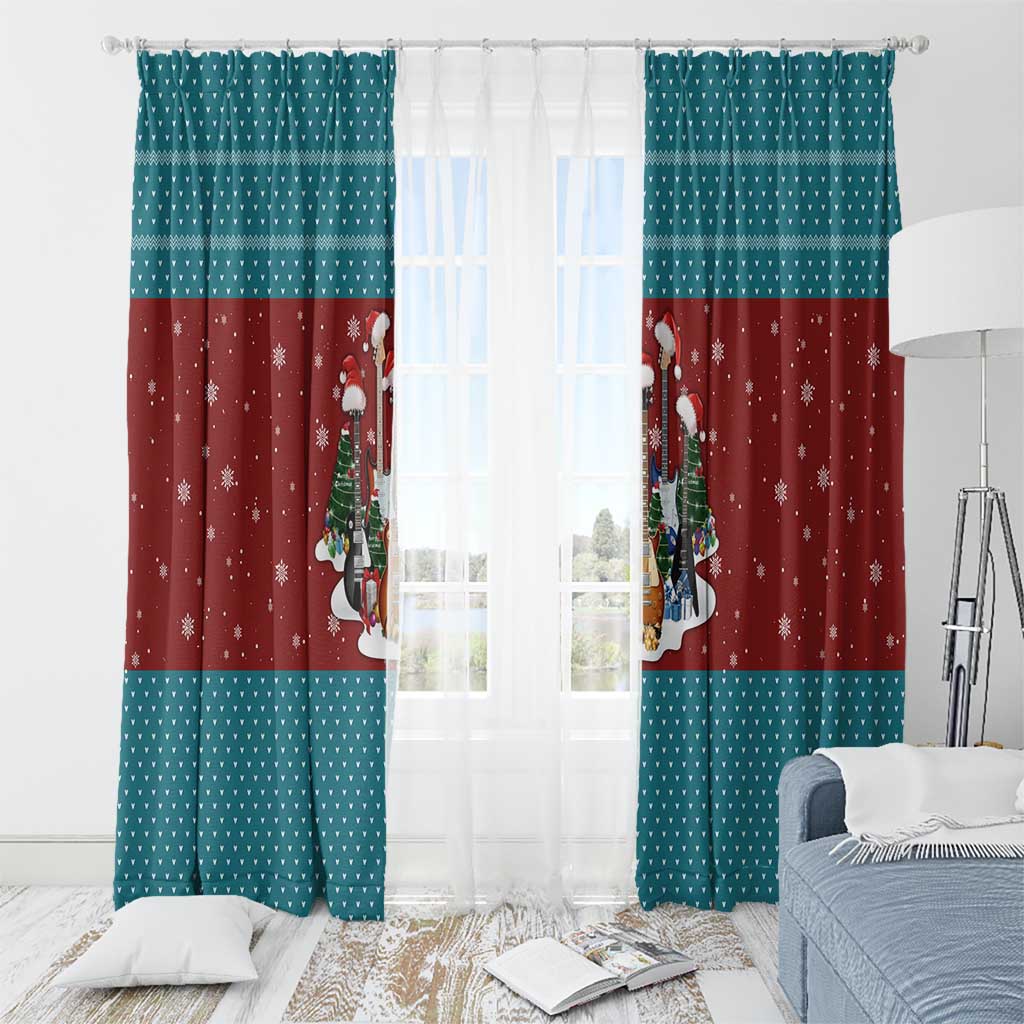 Christmas Guitar Window Curtain with Santa Hats Trees Snowflakes and Musical Pattern - Wonder Print Shop