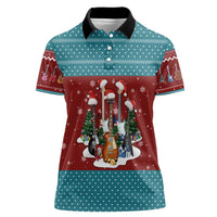 Christmas Guitar Women Polo Shirt with Santa Hats Trees Snowflakes and Musical Pattern - Wonder Print Shop