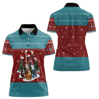 Christmas Guitar Women Polo Shirt with Santa Hats Trees Snowflakes and Musical Pattern - Wonder Print Shop