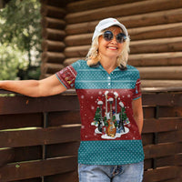 Christmas Guitar Women Polo Shirt with Santa Hats Trees Snowflakes and Musical Pattern - Wonder Print Shop