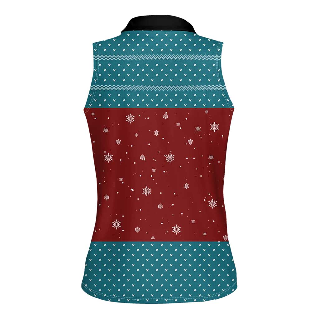 Christmas Guitar Women Sleeveless Polo Shirt with Santa Hats Trees Snowflakes and Musical Pattern - Wonder Print Shop