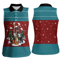 Christmas Guitar Women Sleeveless Polo Shirt with Santa Hats Trees Snowflakes and Musical Pattern - Wonder Print Shop