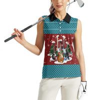 Christmas Guitar Women Sleeveless Polo Shirt with Santa Hats Trees Snowflakes and Musical Pattern - Wonder Print Shop