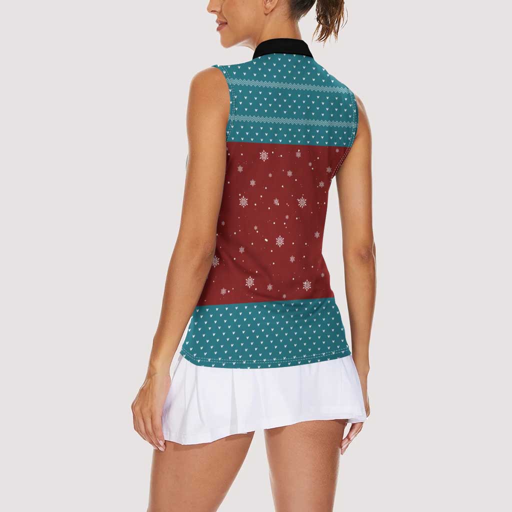 Christmas Guitar Women Sleeveless Polo Shirt with Santa Hats Trees Snowflakes and Musical Pattern - Wonder Print Shop