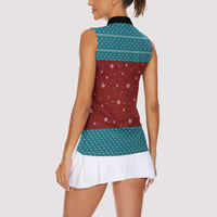 Christmas Guitar Women Sleeveless Polo Shirt with Santa Hats Trees Snowflakes and Musical Pattern - Wonder Print Shop