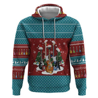 Christmas Guitar Zip Hoodie with Santa Hats Trees Snowflakes and Musical Pattern - Wonder Print Shop