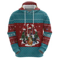 Christmas Guitar Zip Hoodie with Santa Hats Trees Snowflakes and Musical Pattern - Wonder Print Shop