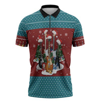 Christmas Guitar Zipper Polo Shirt with Santa Hats Trees Snowflakes and Musical Pattern - Wonder Print Shop
