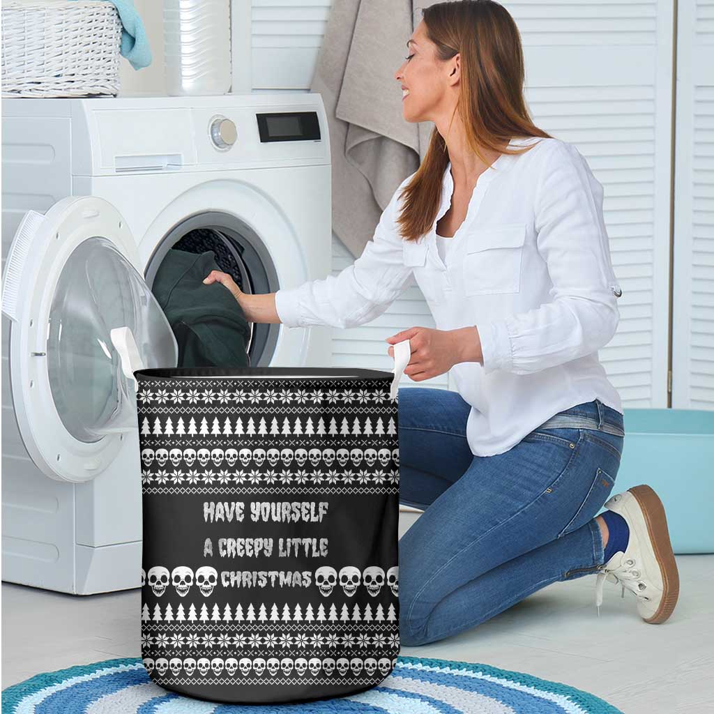 Creepy Christmas Laundry Basket with Skulls Trees and Gothic Holiday Pattern - Wonder Print Shop