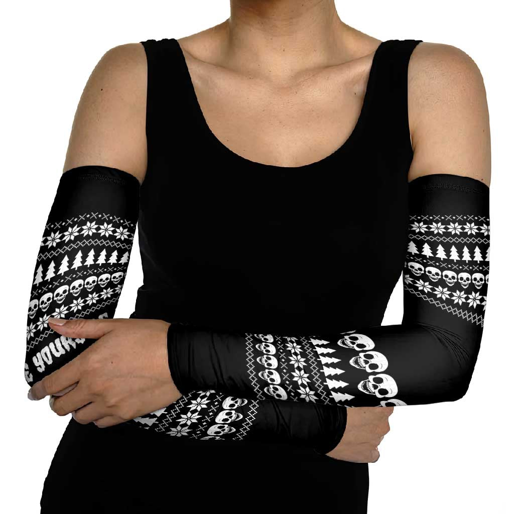 Creepy Christmas Arm Sleeves with Skulls Trees and Gothic Holiday Pattern - Wonder Print Shop