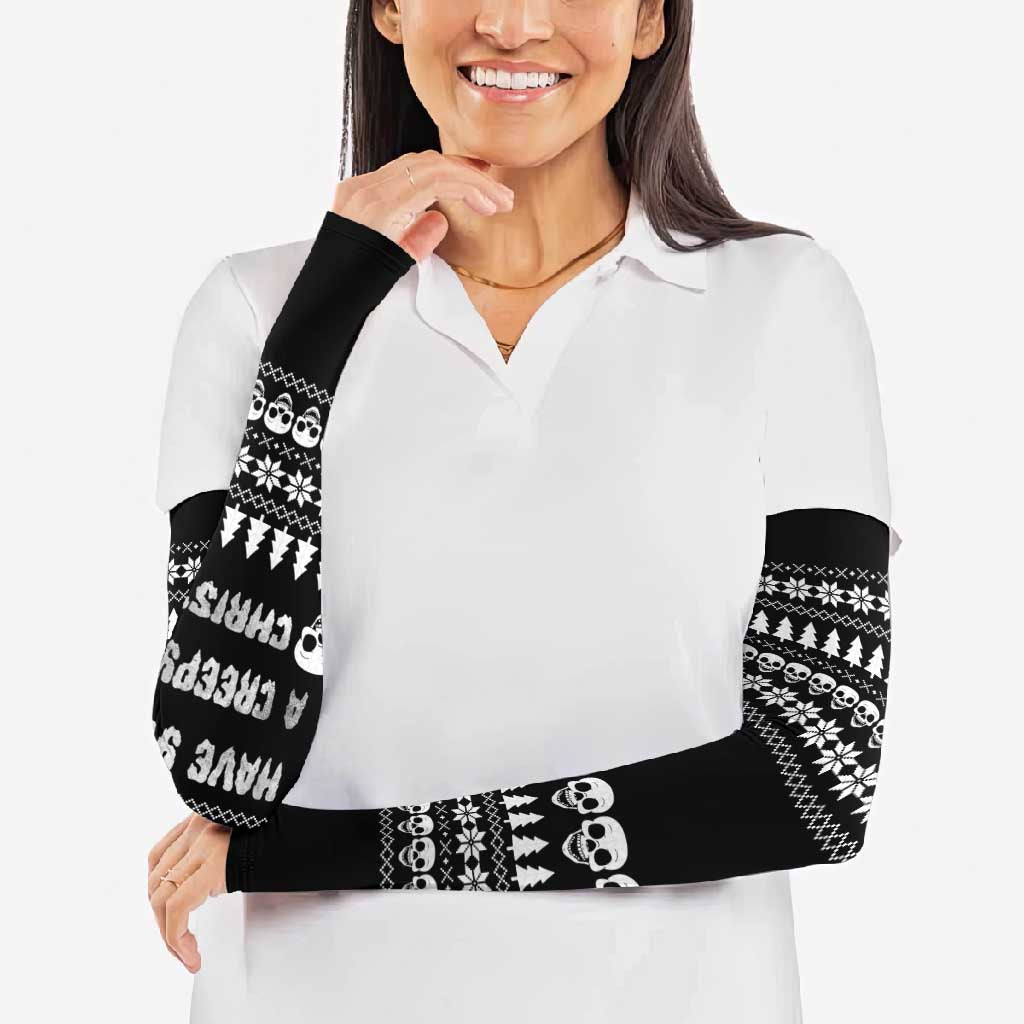 Creepy Christmas Arm Sleeves with Skulls Trees and Gothic Holiday Pattern - Wonder Print Shop