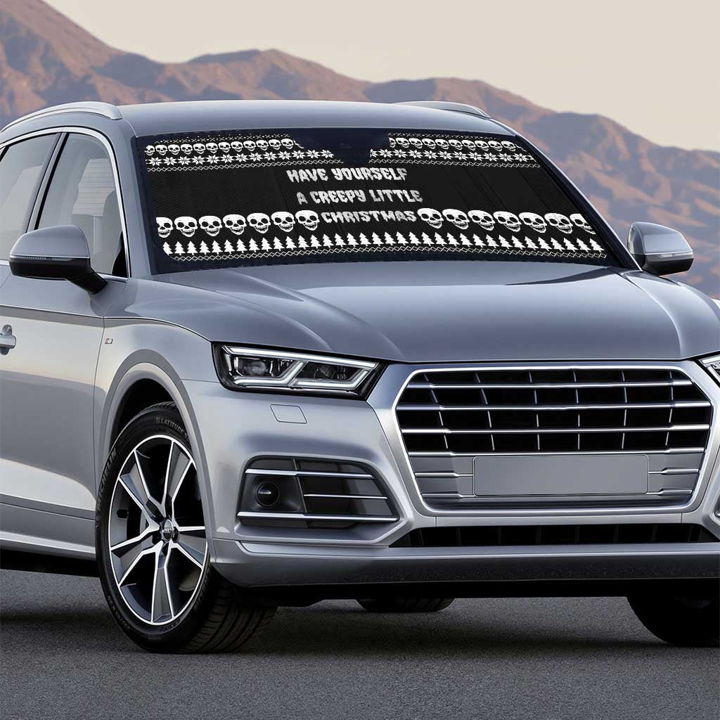 Creepy Christmas Auto Sun Shade with Skulls Trees and Gothic Holiday Pattern - Wonder Print Shop